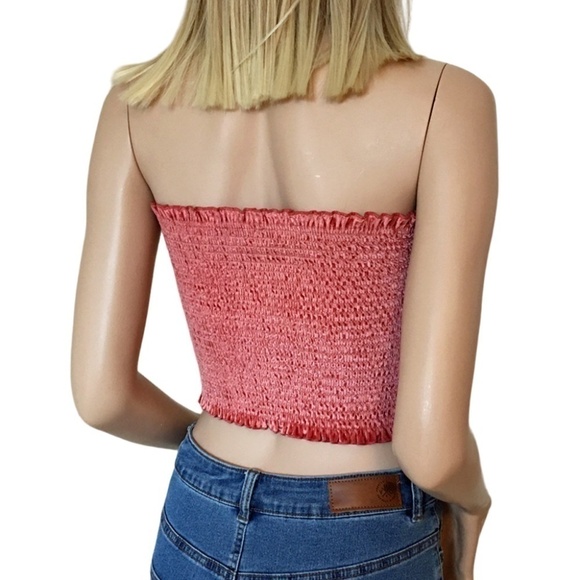 Hollister Shirred Smocked Crop Tube Top Tank Ruffles and Velvet Pullover - Picture 8 of 14